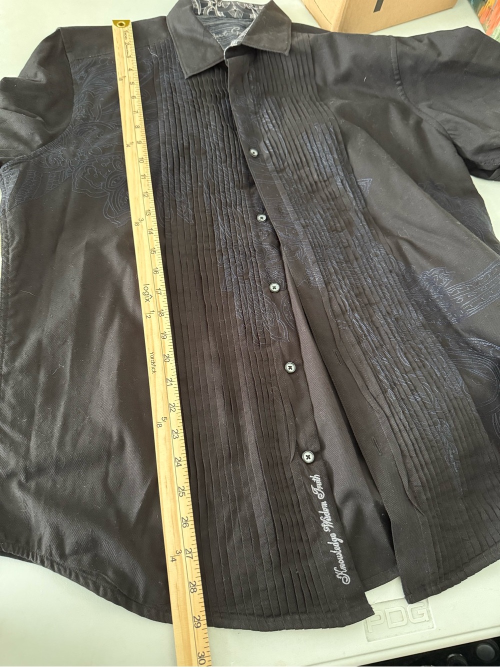 Robert Graham FICINO Black Embroidered Dress Shirt XL Flip Cuff - Picture 7 of 11